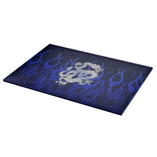 Blue Dragon in Chrome Carbon Racing Flammen Schneidebrett (Ecke)