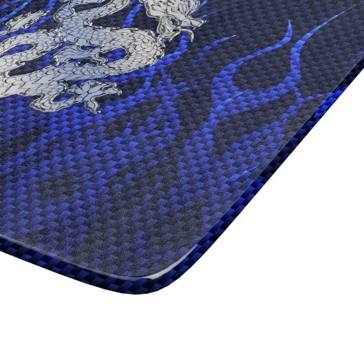 Blue Dragon in Chrome Carbon Racing Flammen Schneidebrett (Ecke)