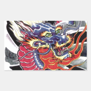 Blue Dragon Japanisches Tattoo-Design Rechteckiger Aufkleber