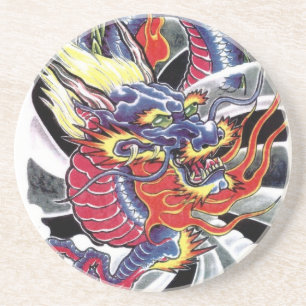Blue Dragon Japanisches Tattoo-Design Sandstein Untersetzer