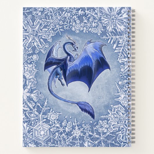Blue Dragon of Winter Snowflakes Fantasy Art Notizblock (Rückseite)