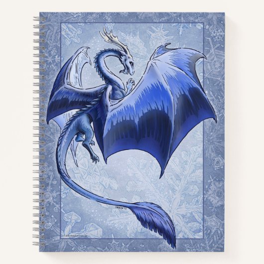 Blue Dragon of Winter Snowflakes Fantasy Art Notizblock (Vorderseite)