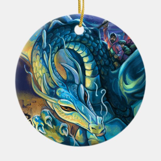 Blue Dragon Rider Keramik Ornament (Vorne)