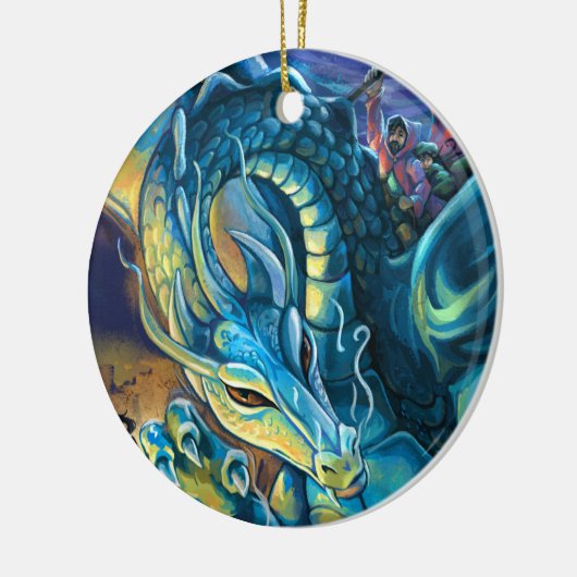 Blue Dragon Rider Keramik Ornament (Links)