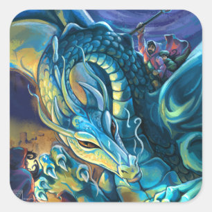 Blue Dragon Rider Quadratischer Aufkleber
