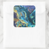 Blue Dragon Rider Quadratischer Aufkleber (Tasche)