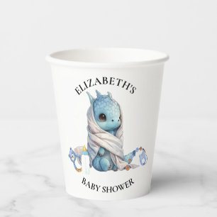 Blue Dragon Watercolor Babydusche Pappbecher