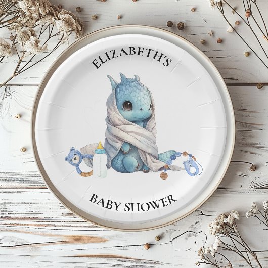 Blue Dragon Watercolor Babydusche Pappteller