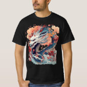 Blue Dragon with Blossoms and Clouds T-Shirt (Vorderseite)