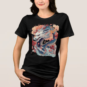 Blue Dragon with Blossoms and Clouds Tri-Blend Shirt