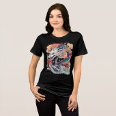 Blue Dragon with Blossoms and Clouds Tri-Blend Shirt (Vorderseite voll)