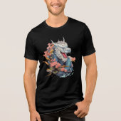 Blue Dragon with Cherry Blossoms Art Tri-Blend Shirt (Vorderseite)