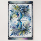 Blue Dragonfly Botanical Watercolor Puzzle (Vertikal)