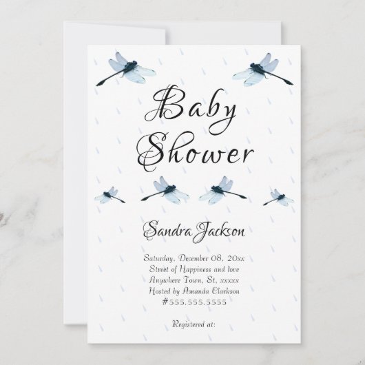 Blue Dragonfly Boy Baby Dusche Einladung (Vorderseite)