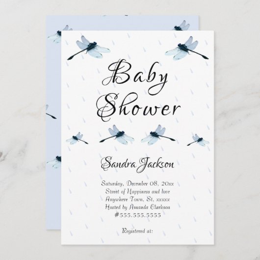Blue Dragonfly Boy Baby Dusche Einladung (Vorne/Hinten)