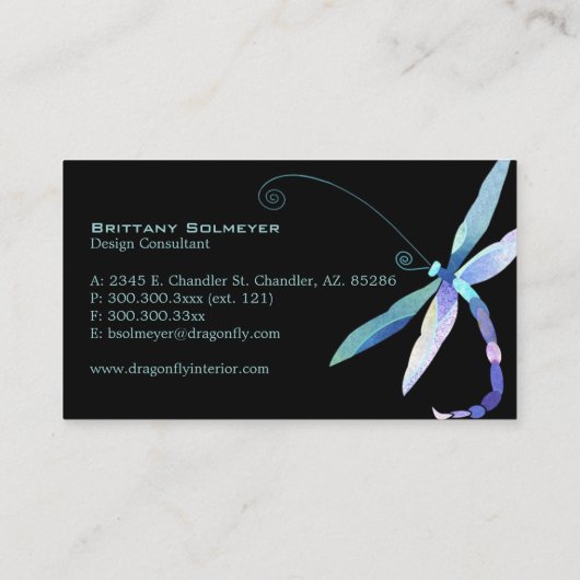 Blue Dragonfly Creative Designer Visitenkarte (Rückseite)