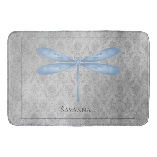 Blue Dragonfly Damask Badematte (Vorderseite)