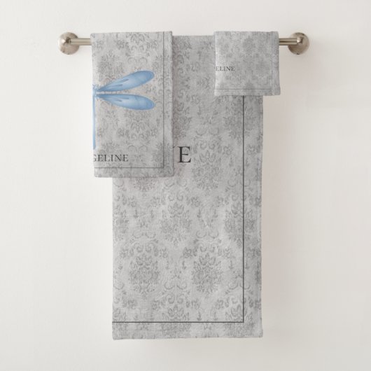 Blue Dragonfly Damask Badhandtuch Set (Insitu)