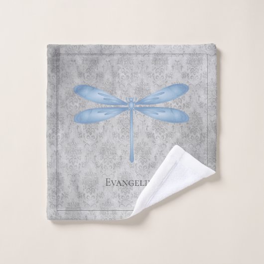 Blue Dragonfly Damask Badhandtuch Set (Waschlappen)