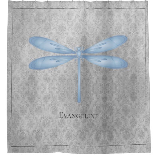 Blue Dragonfly Damask Duschvorhang (Vorderseite)