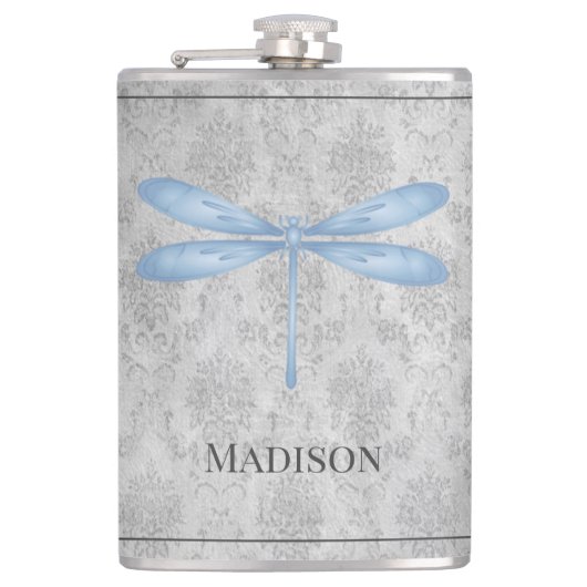 Blue Dragonfly Damask Flask Flachmann (Vorderseite)