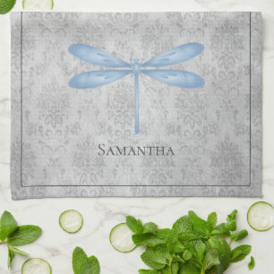 Blue Dragonfly Damask Geschirrtuch