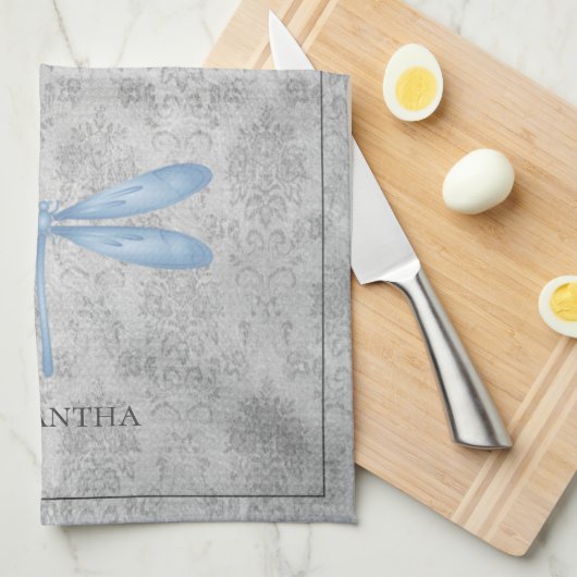 Blue Dragonfly Damask Geschirrtuch (Viertel Falte)