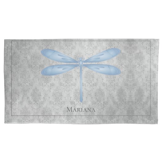 Blue Dragonfly Damask Kissenbezug (Vorderseite)