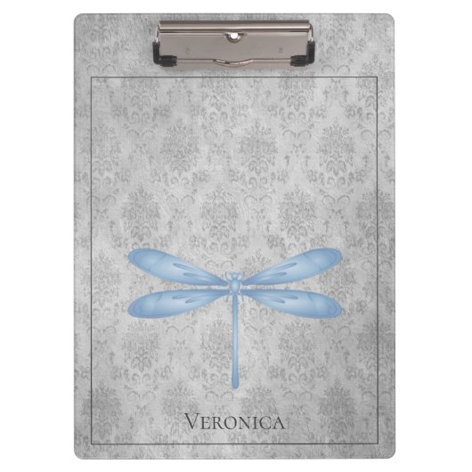Blue Dragonfly Damask Klemmbrett (Vorderseite)