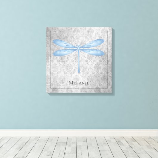 Blue Dragonfly Damask Leinwanddruck (Insitu (Holzboden))