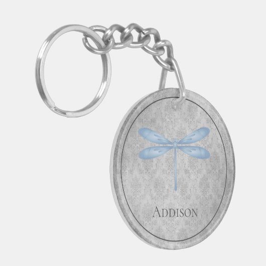 Blue Dragonfly Damask Schlüsselanhänger (Vorderseite links)