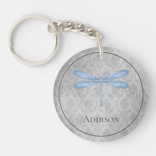 Blue Dragonfly Damask Schlüsselanhänger (Vorderseite)
