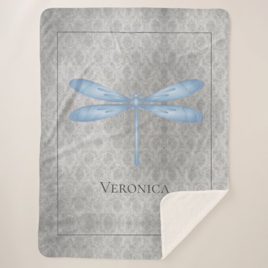 Blue Dragonfly Damask Sherpadecke (Vorderseite)
