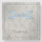 Blue Dragonfly Damask Steinuntersetzer (Vorderseite)