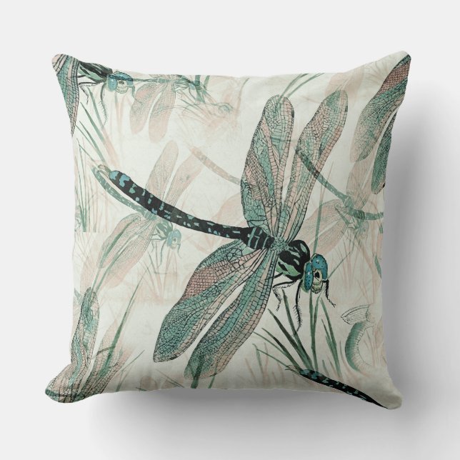 Blue Dragonfly - Fun Insect Pattern Kissen (Vorderseite)