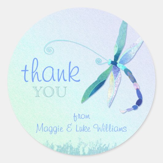 Blue Dragonfly Meadow Wedding Danke Runder Aufkleber (Vorderseite)