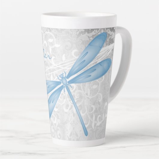 Blue Dragonfly Personalisiert Latte Tasse (Rechte Ecke)