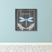 Blue Dragonfly Rustic Canvas Print Leinwanddruck (Insitu (Holzboden))