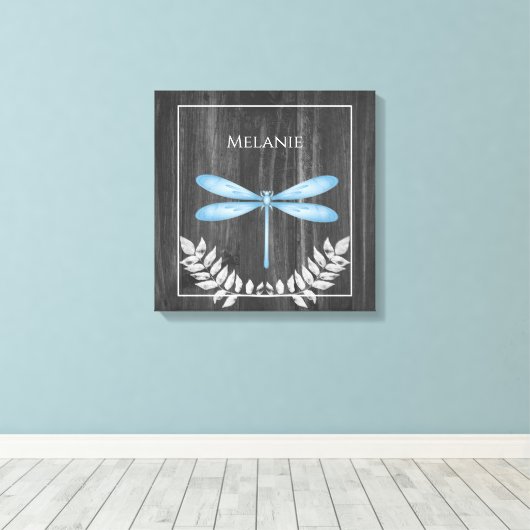 Blue Dragonfly Rustic Canvas Print Leinwanddruck (Insitu (Holzboden))
