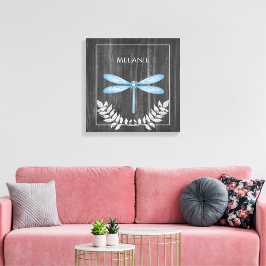 Blue Dragonfly Rustic Canvas Print Leinwanddruck (Insitu (Wohnzimmer))