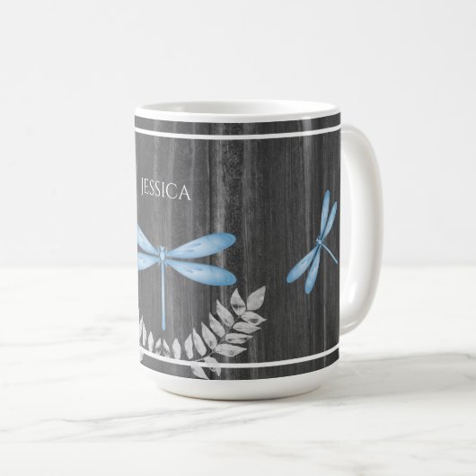 Blue Dragonfly Rustikale Personalisierte Kaffee Ta Kaffeetasse (VorderseiteRechts)