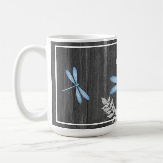 Blue Dragonfly Rustikale Personalisierte Kaffee Ta Kaffeetasse (Links)