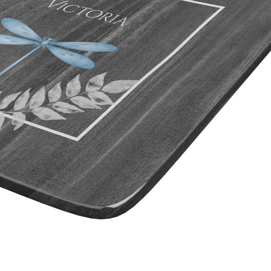 Blue Dragonfly Rustikales Personalisiertes Schneid Schneidebrett (Ecke)