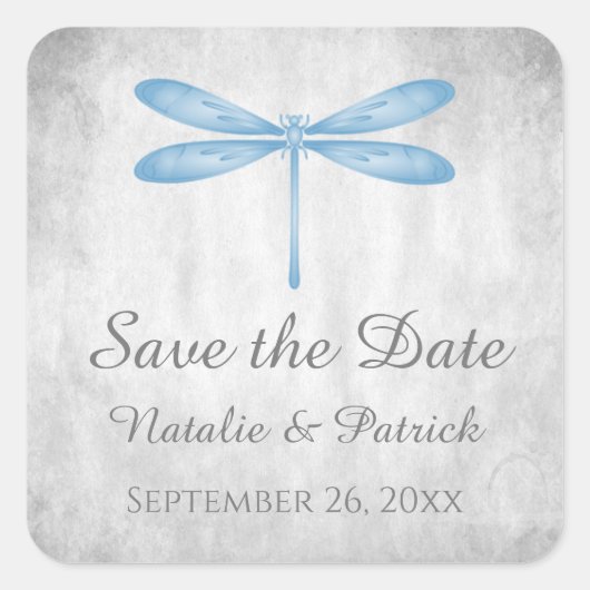 Blue Dragonfly Save the Date Stickers (Vorderseite)