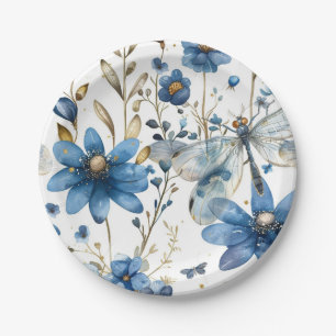 Blue Dragonfly und Blume Blumenpapiere Teller