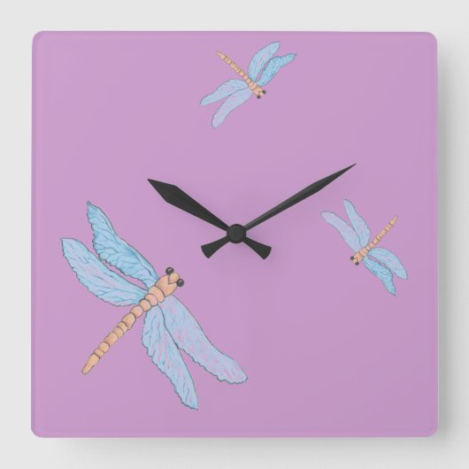 Blue Dragonfly Wall Clock Quadratische Wanduhr (Vorderseite)