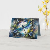 Blue Dragonfly Watercolor Botanical Karte (Gelbe Blume)