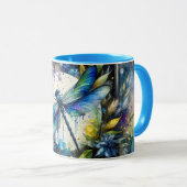 Blue Dragonfly Watercolor Botanical Tasse (VorderseiteRechts)