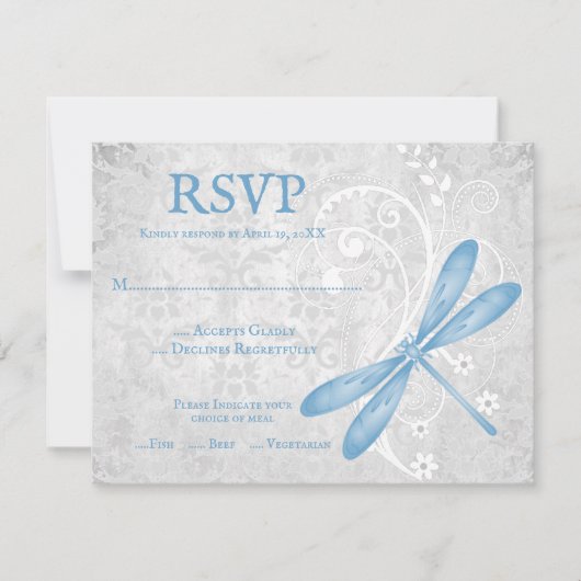 Blue Dragonfly Wedding RSVP Card (Vorderseite)