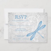 Blue Dragonfly Wedding RSVP Card Karte (Vorderseite)